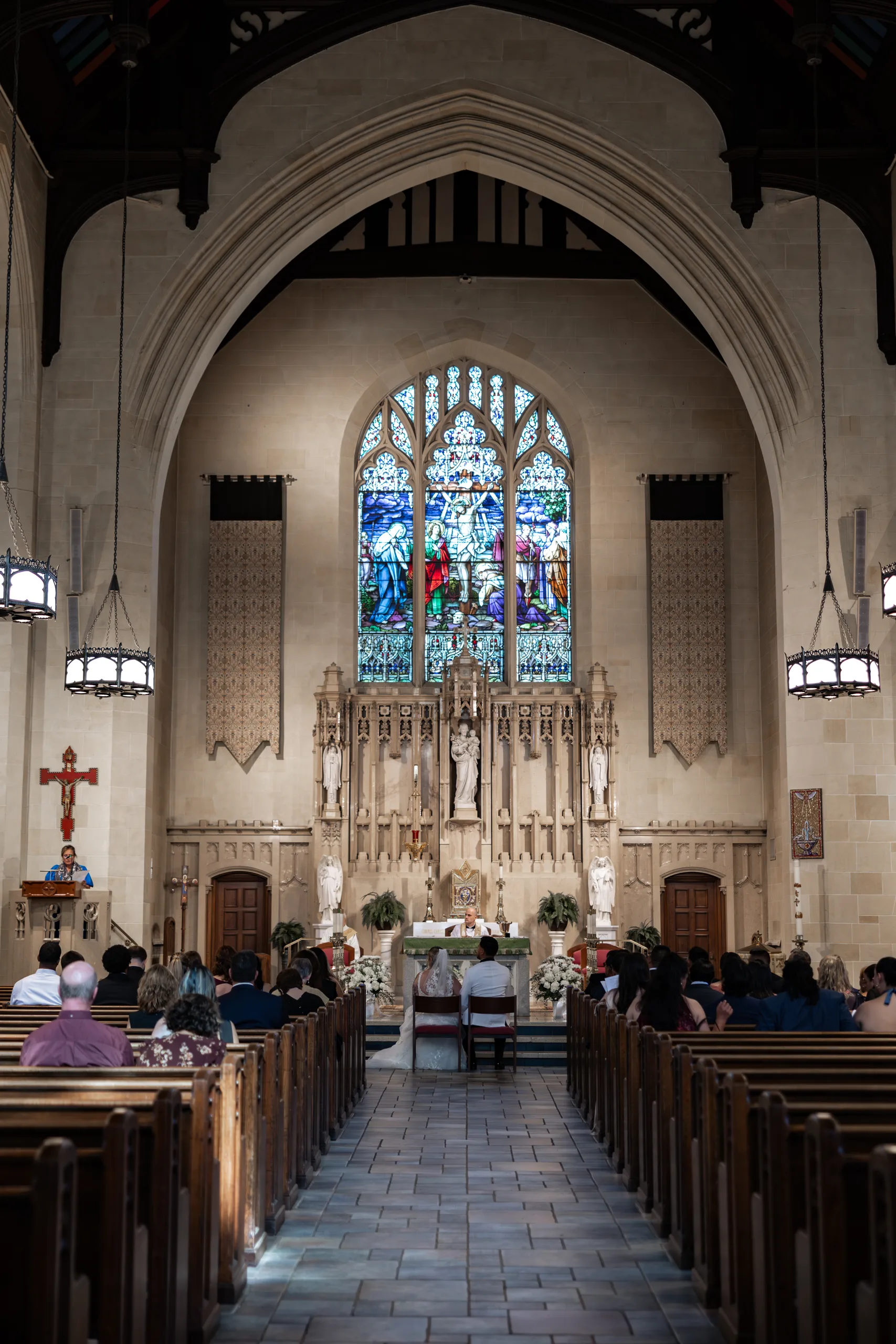 Stone church wedding ceremony in Bronxville, NY, before the reception at The J House Greenwich